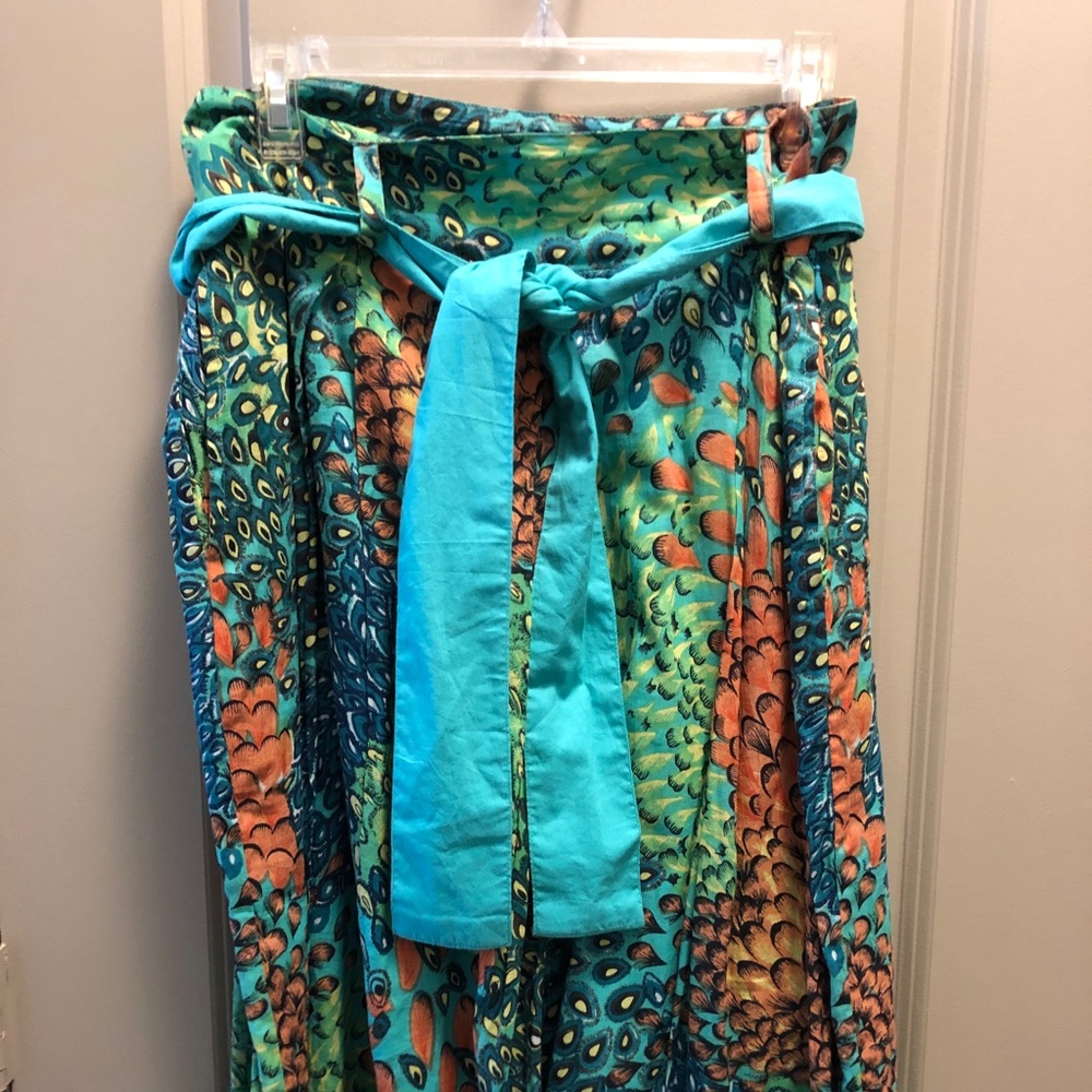 Peacock Feather Patterned Skirt with Belt